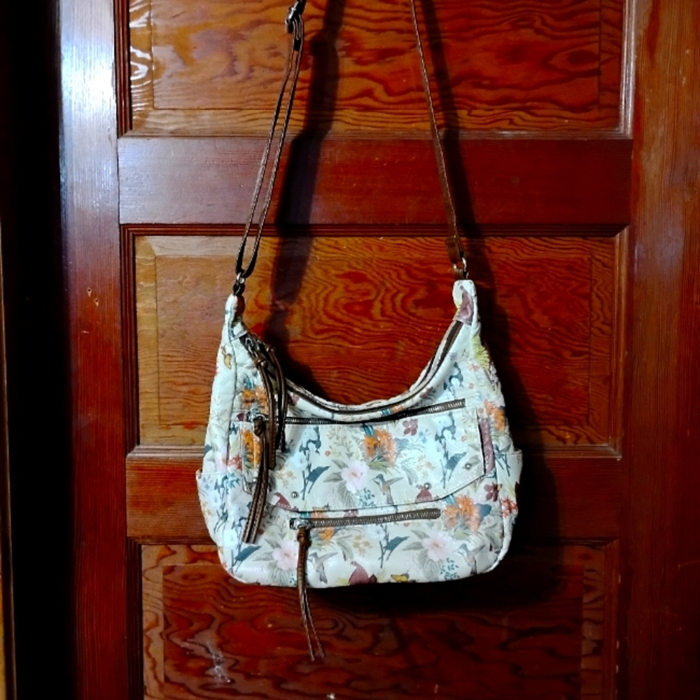 Faux leather bag with flowers